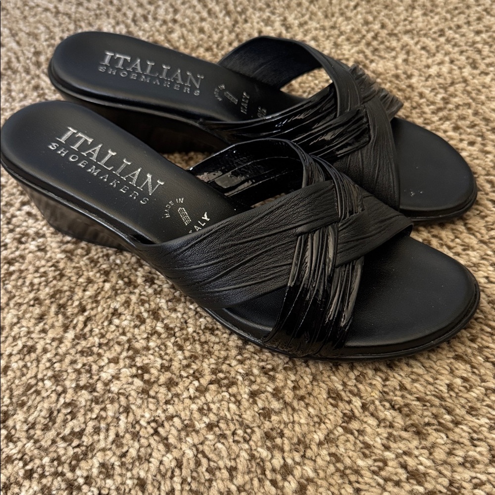 Italian Shoemakers Black Braided Leather Slide Mules - Picture 3 of 3
